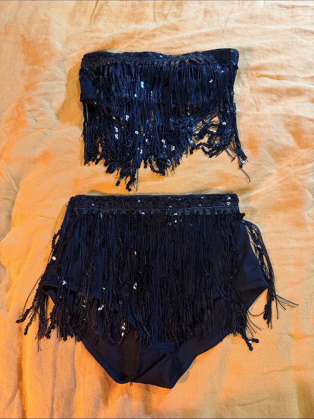 SHEIN Black Fringe Sequin High-Waist Shorts Skort Set
